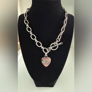 Vintage Juicy Couture Heart Charm Necklace - Silver Link Chain - Toggle Clasp